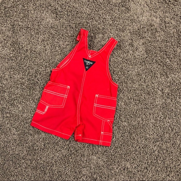 5/$25 OshKosh red and navy blue overall shorts - Picture 2 of 3